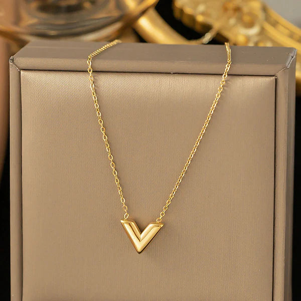 Gold Plated Stainless Steel Anti Tarnish V-Shaped Pendant For Women