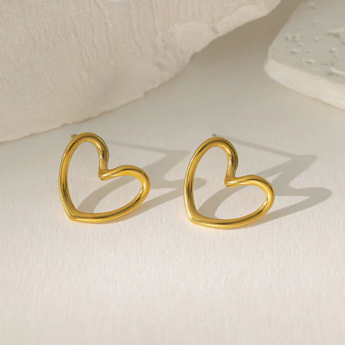 Gold Plated Anti Tarnish Stainless Steel Heart Themed Stud Earrings