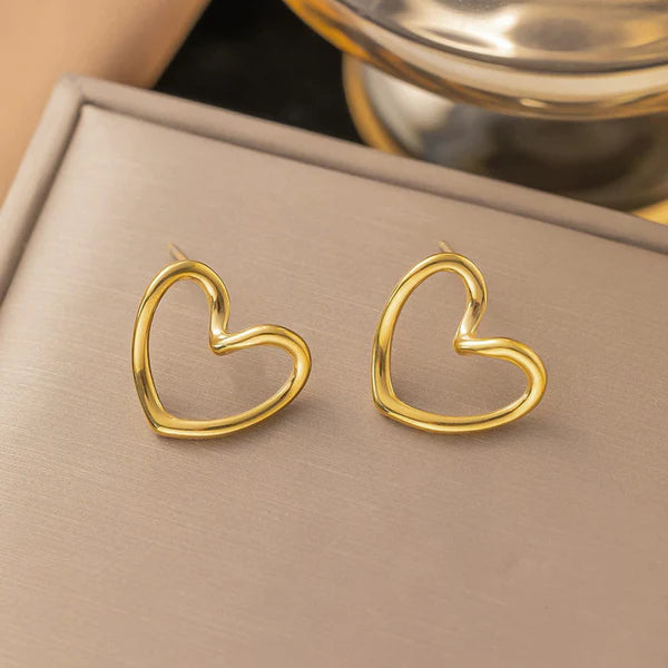 Gold Plated Anti Tarnish Stainless Steel Heart Themed Stud Earrings