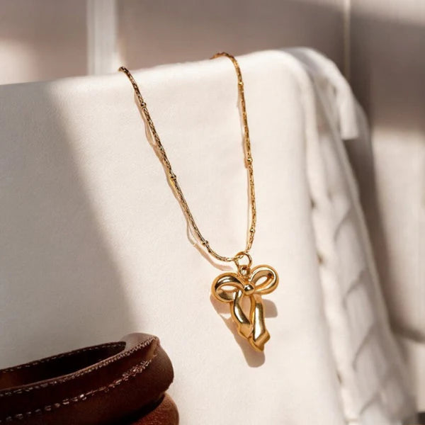 Gold-Plated Anti Tarnish Infinity Bow Pendant 2