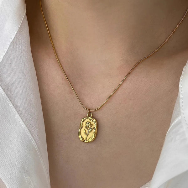 Gold Plated  Anti Tarnish Rose Themed Pendant