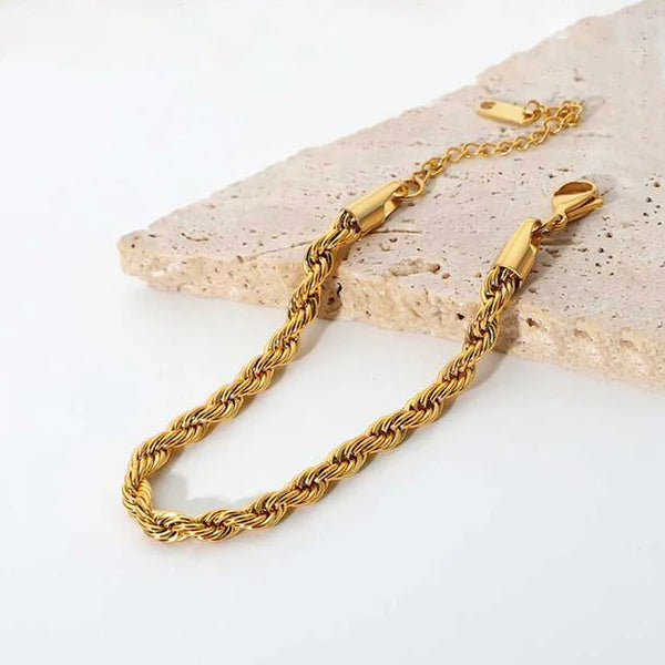 Gold Plated Anti Tarnish Stainless Steel Thin Chain Rope Style Wraparound Bracelet