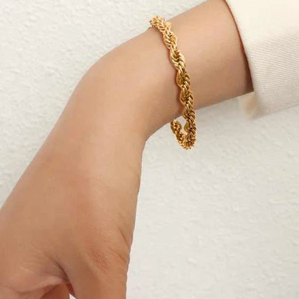 Gold Plated Anti Tarnish Stainless Steel Thin Chain Rope Style Wraparound Bracelet