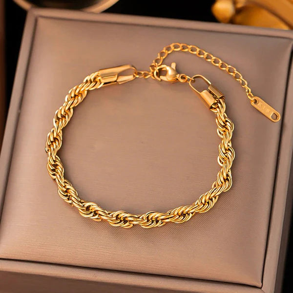 Gold Plated Anti Tarnish Stainless Steel Thin Chain Rope Style Wraparound Bracelet