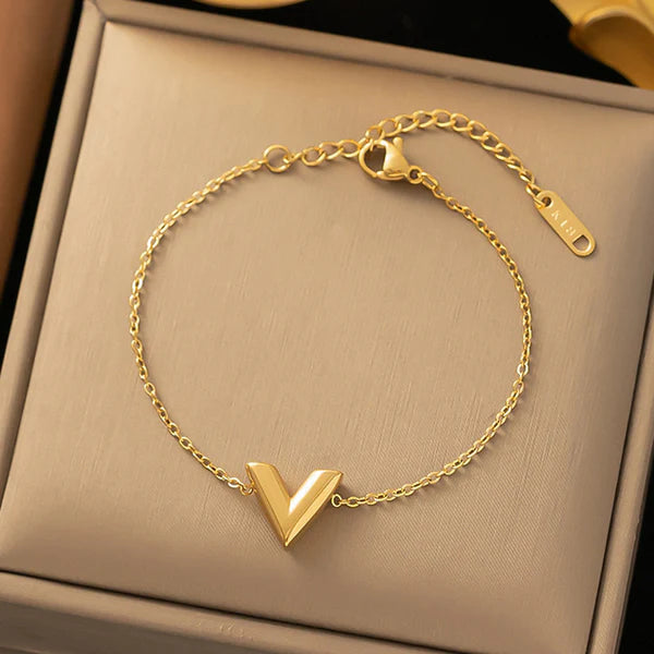 Gold Plated Stainless Steel Anti Tarnish V-Shaped Wraparound Bracelet For Women