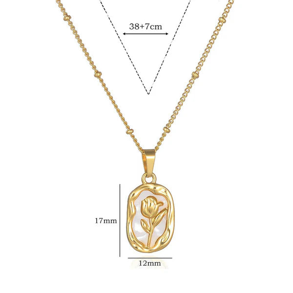 Gold Plated Anti Tarnish White Rose Themed Pendant